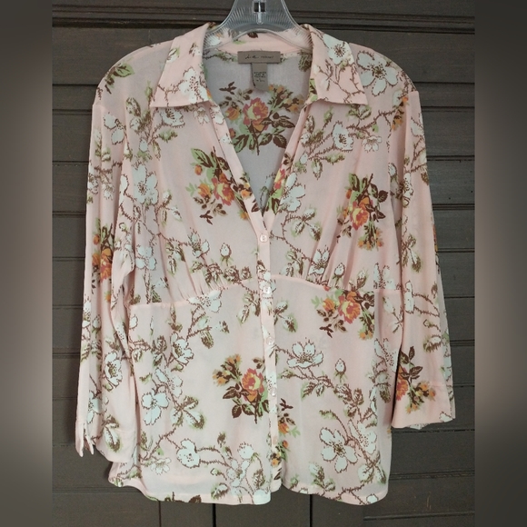 Women's i.e.relaxed sheer floral blouse Size Large - Picture 1 of 8
